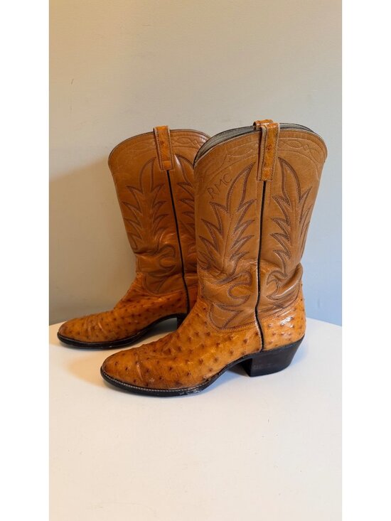 Paul Wheeler Custom Made Tan Ostrich Leather Cowboy Boots Mens 10 D Estimated main image 8